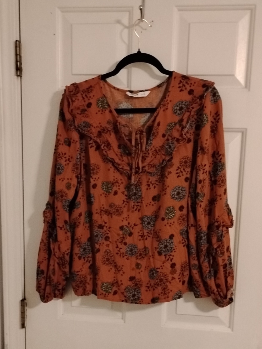 Sonoma Rust Floral Ruffle Tie-Front Blouse